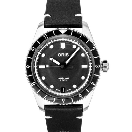 Reloj Oris Divers Sixty Five 12H para hombre, con correa de piel, esfera negra y movimiento automático (01 400 7772 4054-07 5 20 82 100M).