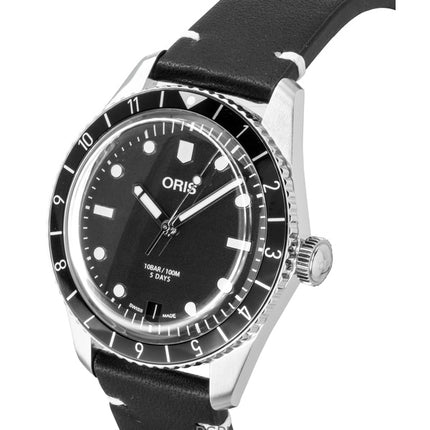 Reloj Oris Divers Sixty Five 12H para hombre, con correa de piel, esfera negra y movimiento automático (01 400 7772 4054-07 5 20 82 100M).