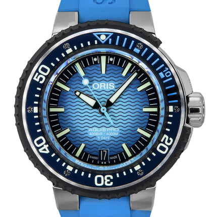 Reloj Oris Aquis Pro para hombre, automático, con correa de caucho y esfera azul, 01-400-7777-7155, 4000 m.