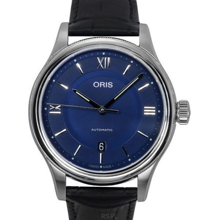 Reloj automático Oris Classic Date con correa de piel y esfera azul 01 733 7719 4075-07 5 20 35 para hombre