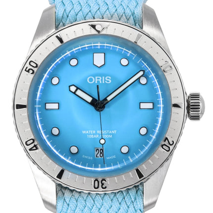 Reloj unisex Oris Divers Sixty-Five Cotton Candy con correa textil, esfera azul, automático, 01-733-7771-4055-07-3-19-02S, 100 m