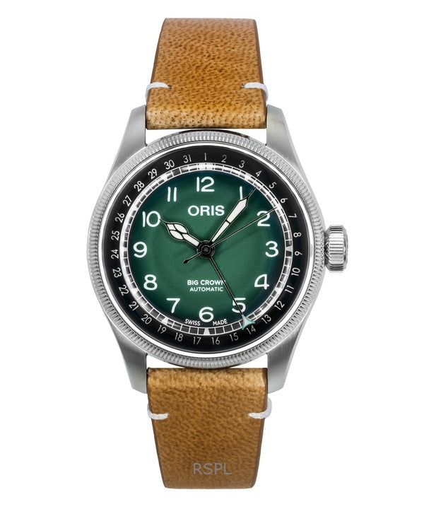 Reloj Oris Big Crown Cervo Volante con correa de piel y esfera verde, automático, 01-754-7779-4067, para hombre