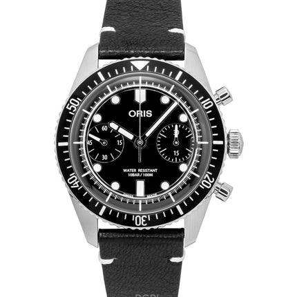 Reloj Oris Divers Sixty-Five Cronógrafo con correa de piel y esfera negra, automático, 01-771-7791-4054-07-6-20-01, 100 m, para hombre