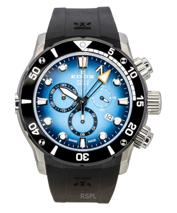 Reloj de buceo Edox CO-1 Cronógrafo con correa de caucho y esfera azul de cuarzo 10242-TIN-BUIDN 1000M para hombre