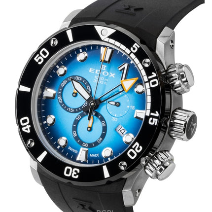 Reloj de buceo Edox CO-1 Cronógrafo con correa de caucho y esfera azul de cuarzo 10242-TIN-BUIDN 1000M para hombre