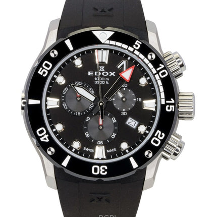 Reloj de buceo Edox CO-1 Cronógrafo con correa de caucho y esfera negra de cuarzo 10242-TIN-NIN 1000M para hombre