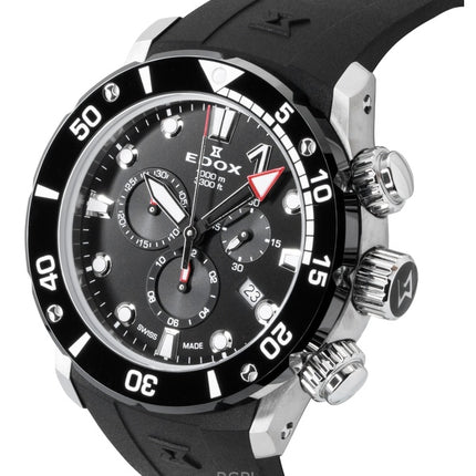 Reloj de buceo Edox CO-1 Cronógrafo con correa de caucho y esfera negra de cuarzo 10242-TIN-NIN 1000M para hombre