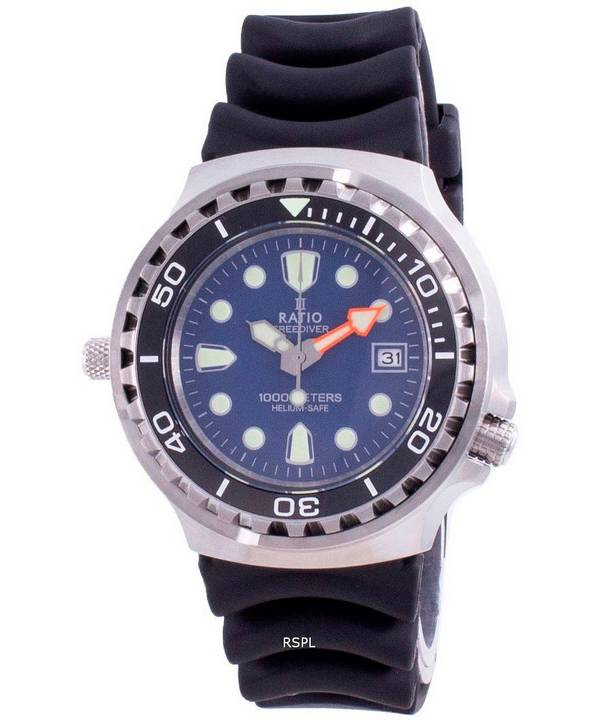 Ratio 2nd Generation Free Diver Helium-Safe Quartz 1038EF102V-BLU-V02 1000M Reloj para hombre