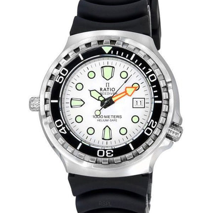Ratio FreeDiver Helium Safe Zafiro Cuarzo Esfera blanca 1038EF102V-WHT 1000M Reloj para hombre