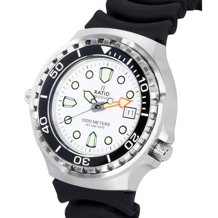 Ratio FreeDiver Helium Safe Zafiro Cuarzo Esfera blanca 1038EF102V-WHT 1000M Reloj para hombre