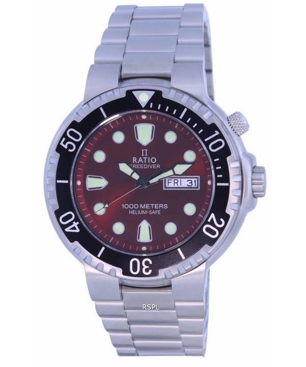 Ratio FreeDiver Red Dial Acero inoxidable Cuarzo 1050HA93-02V-RED 1000M Reloj para hombre