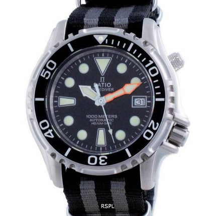 Ratio Free Diver Helium Safe Nylon Automatic Diver',s 1066KE20-33VA-BLK-var-NATO1 1000M Reloj para hombre