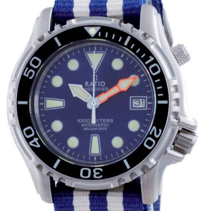 Ratio Free Diver Helium Safe Nylon Automatic Diver&#39,s 1066KE20-33VA-BLU-var-NATO2 1000M Reloj para hombre