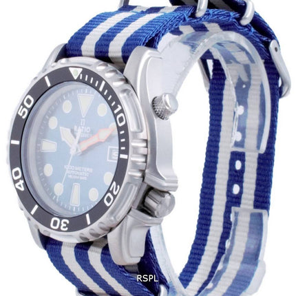 Ratio Free Diver Helium Safe Nylon Automatic Diver&#39,s 1066KE20-33VA-BLU-var-NATO2 1000M Reloj para hombre