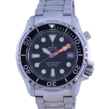 Ratio FreeDiver Helium Safe 1000M Dial negro Acero inoxidable AutomÃ¡tico 1066KE26-33VA-BLK Reloj para hombre
