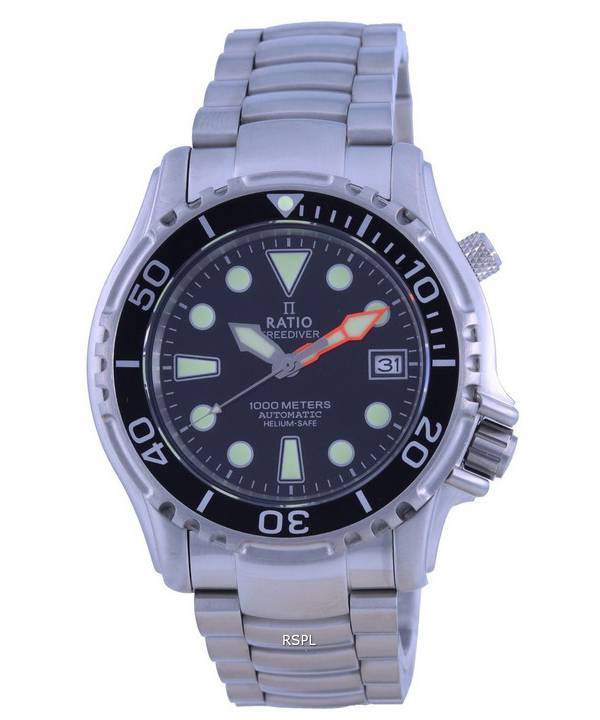 Ratio FreeDiver Helium Safe 1000M Dial negro Acero inoxidable AutomÃ¡tico 1066KE26-33VA-BLK Reloj para hombre