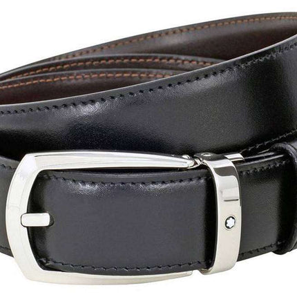Montblanc 112960 Cinturón de herradura de cuero negro / marrón reversible para hombre