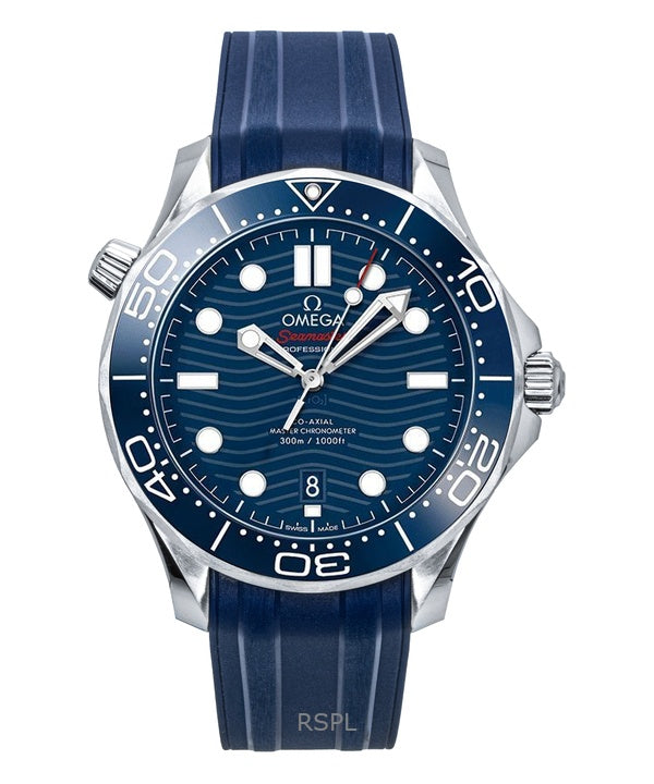 Reloj Omega Seamaster automático de buceo con correa de caucho y esfera azul 210.32.42.20.03.001 300M para hombre