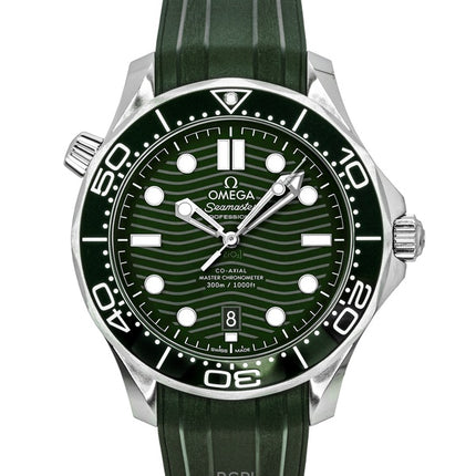Reloj automático Omega Seamaster para hombre, correa de caucho, esfera verde, 210.32.42.20.10.001, 300 m
