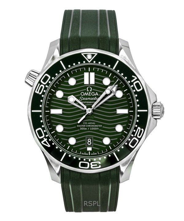 Reloj automático Omega Seamaster para hombre, correa de caucho, esfera verde, 210.32.42.20.10.001, 300 m