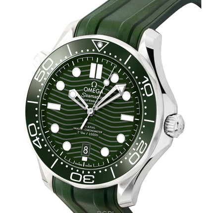 Reloj automático Omega Seamaster para hombre, correa de caucho, esfera verde, 210.32.42.20.10.001, 300 m
