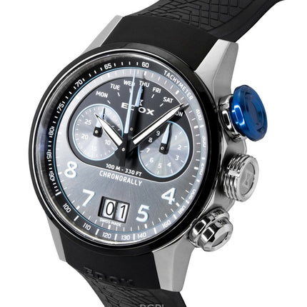 Reloj de cuarzo Edox Chronorally Chronograph con correa de caucho y esfera gris 38003-TINBU-GNBU 100M para hombre