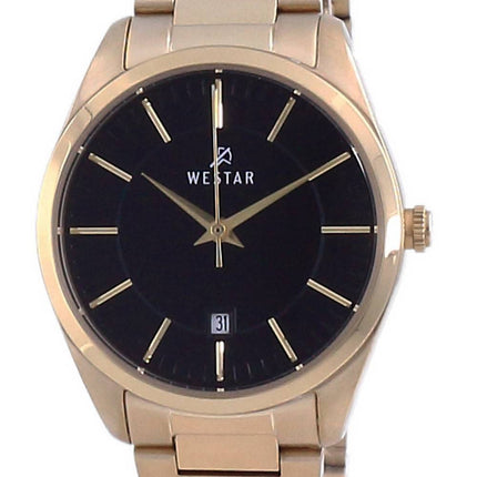 Westar, esfera negra, tono dorado, acero inoxidable, cuarzo 40213 GPN 103, reloj para mujer