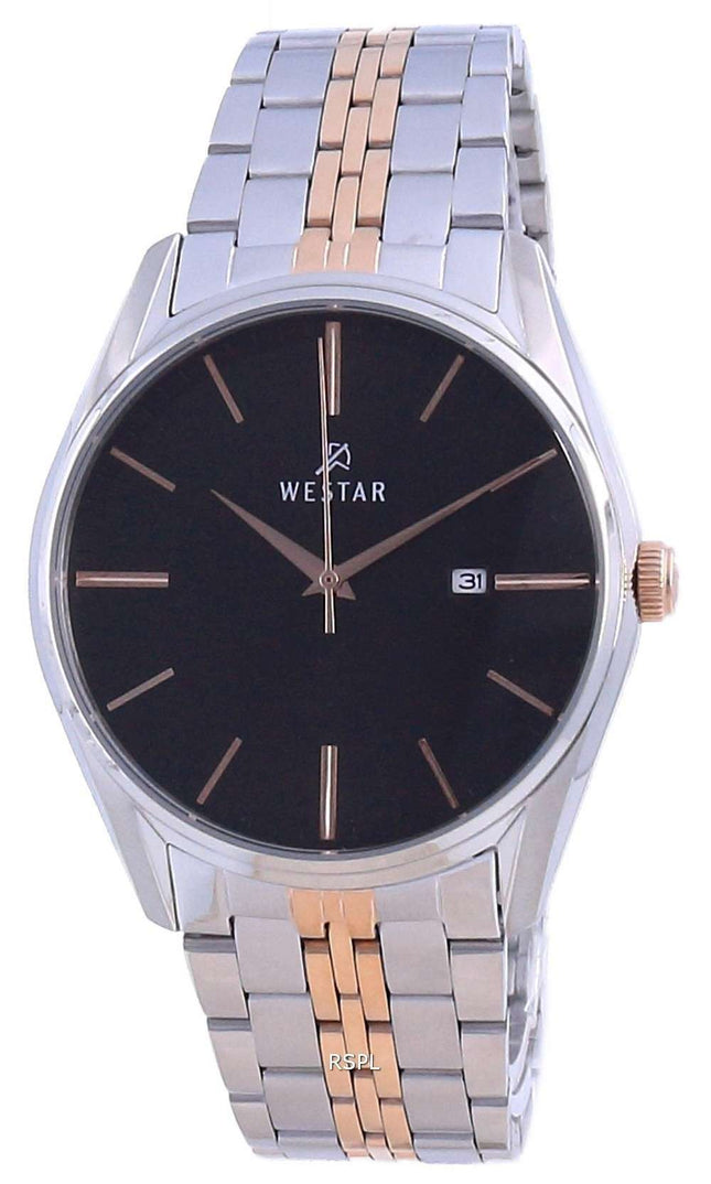 Westar, esfera negra, dos tonos, acero inoxidable, cuarzo 50210 SPN 603, reloj para hombre