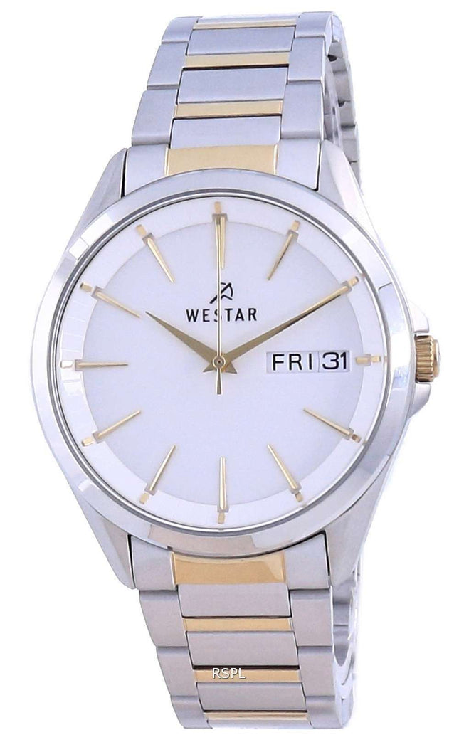 Westar, esfera blanca, dos tonos, acero inoxidable, cuarzo 50212 CBN 101, reloj para hombre