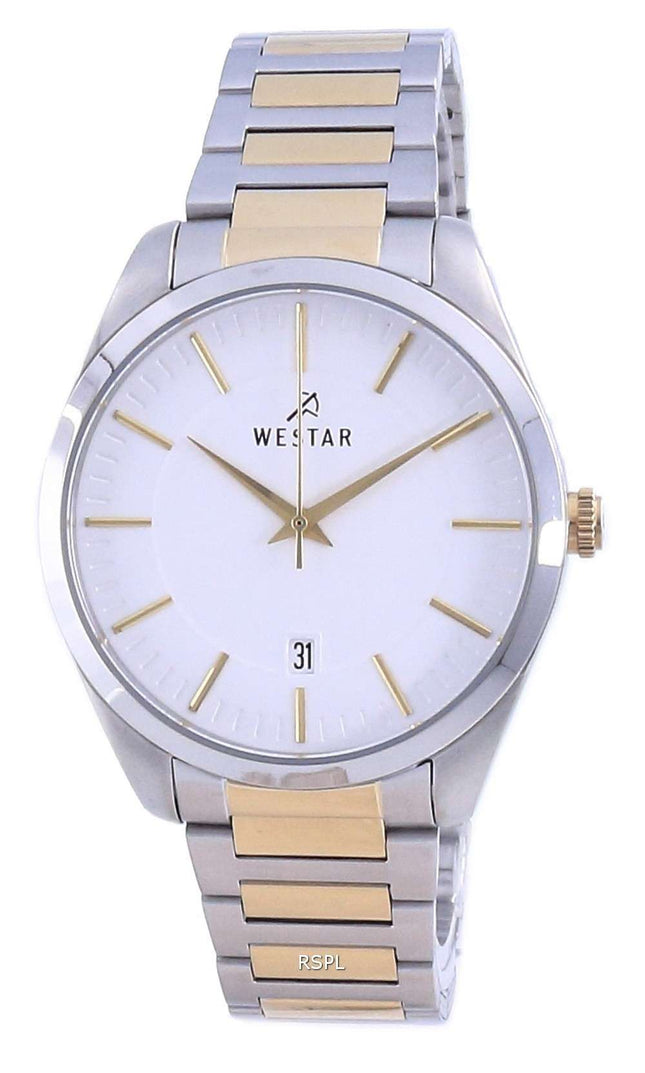 Westar, esfera blanca, dos tonos, acero inoxidable, cuarzo 50213 CBN 101, reloj para hombre