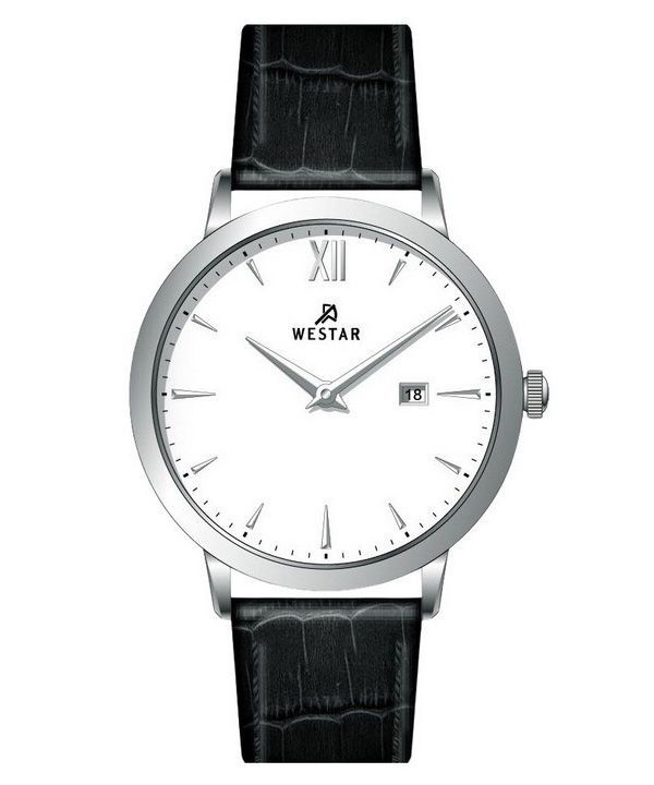 Reloj Westar Profile con correa de cuero y esfera blanca de cuarzo 50214STN101 para hombre