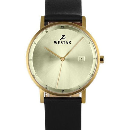 Reloj para hombre Westar Profile con correa de cuero negra y esfera color champán claro de cuarzo 50221GPN102