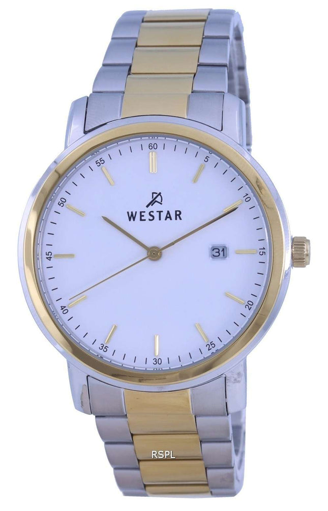 Westar, esfera blanca, dos tonos, acero inoxidable, cuarzo 50243 CBN 101, reloj para hombre