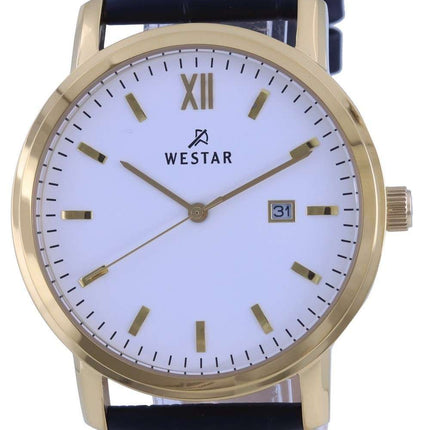Westar, esfera blanca, tono dorado, acero inoxidable, cuarzo 50244 GPN 101, reloj para hombre