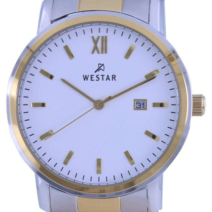 Westar, esfera blanca, dos tonos, acero inoxidable, cuarzo 50245 CBN 101, reloj para hombre
