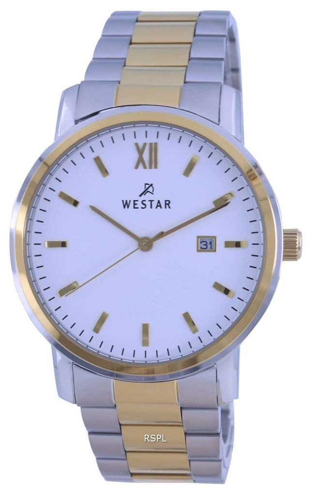 Westar, esfera blanca, dos tonos, acero inoxidable, cuarzo 50245 CBN 101, reloj para hombre