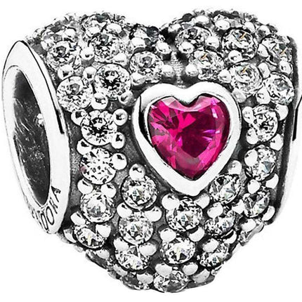 PANDORA 791168SRU Red Pave Tripple Heart Charm Mujer