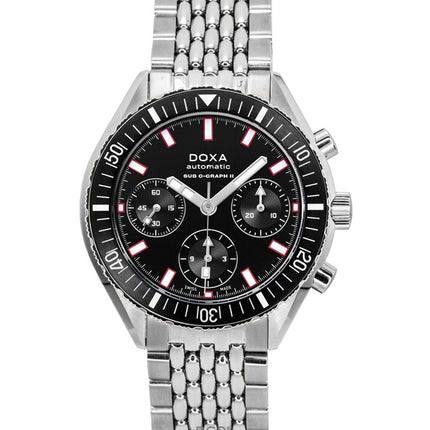 Reloj automático de buceo Doxa Sub 200 C-Graph II Sharkhunter con esfera negra (797.10.101.10, 200 m) para hombre con correa adicional