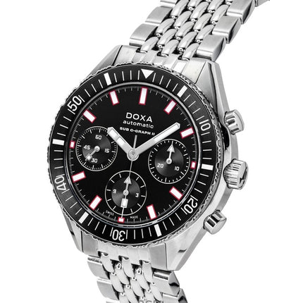 Reloj automático de buceo Doxa Sub 200 C-Graph II Sharkhunter con esfera negra (797.10.101.10, 200 m) para hombre con correa adicional