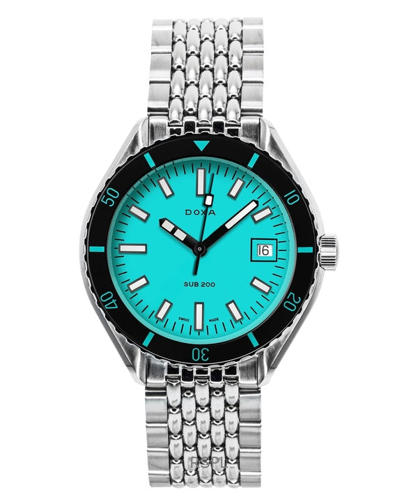 Reloj automático Doxa SUB 200 para hombre, esfera turquesa aguamarina, 799.10.241.10, 200 m, con correa adicional