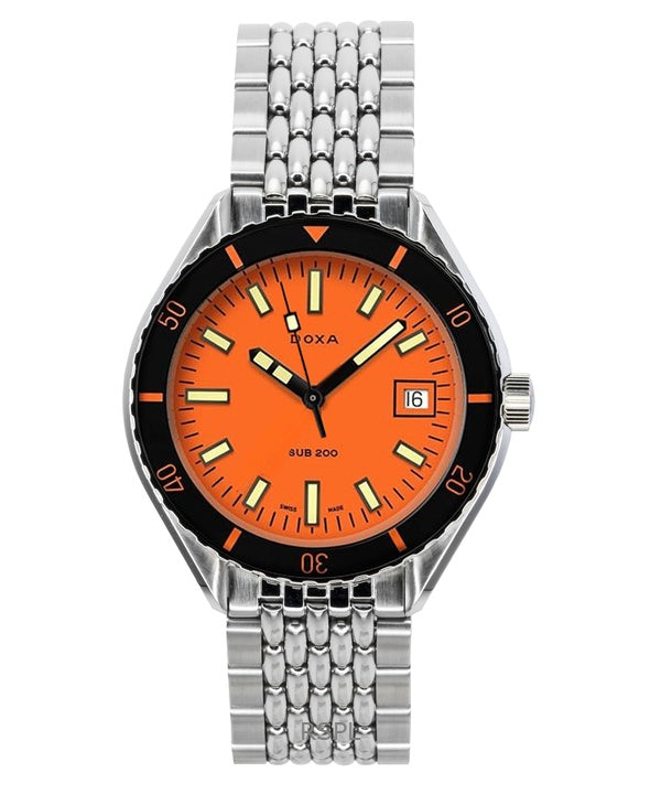Reloj Doxa SUB 200 Professional de acero inoxidable con esfera naranja, automático, para buceo, 799.10.351.10, 200 m, para hombre, con correa adicional