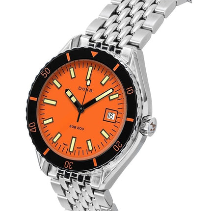 Reloj Doxa SUB 200 Professional de acero inoxidable con esfera naranja, automático, para buceo, 799.10.351.10, 200 m, para hombre, con correa adicional