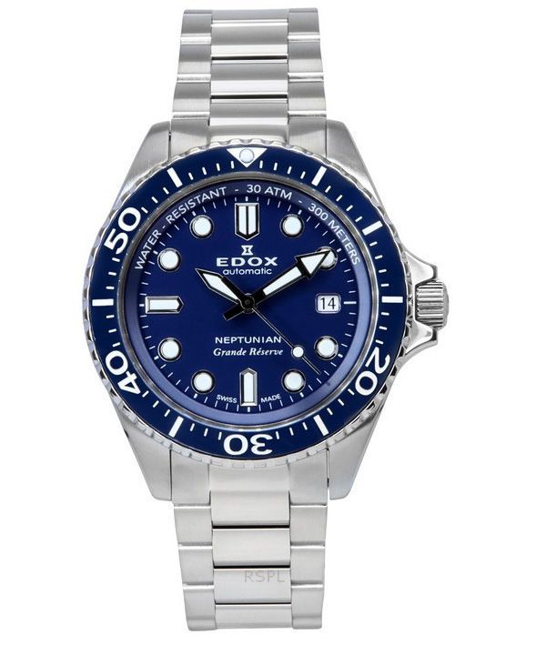 Reloj automático Edox Neptunian Grande Reserve con esfera azul para buceo 80801 3BUM BUIN 300M para hombre