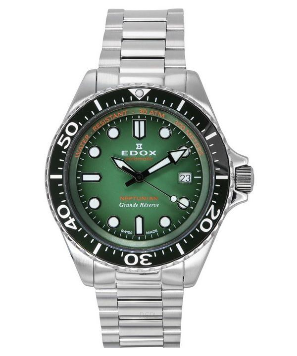 Reloj Edox Neptunian Grande Reserve Date con esfera verde y automático Diver's 80801 3VM VDN 300M para hombre