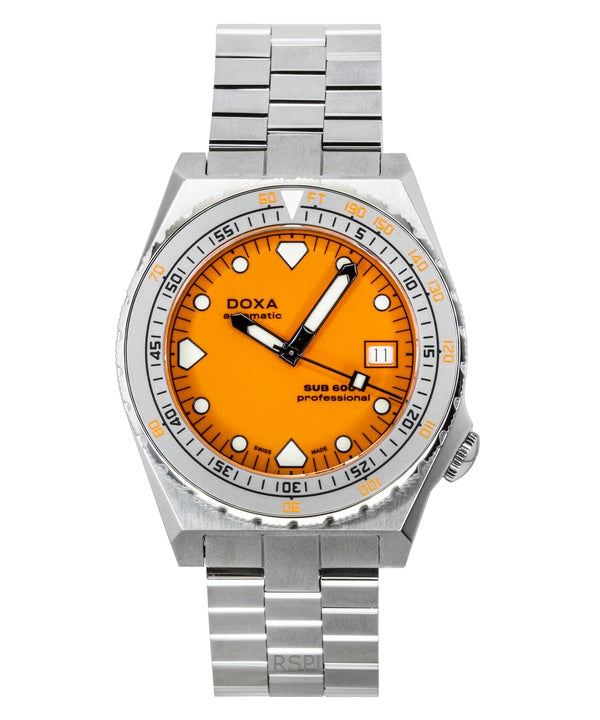 Reloj de buceo automático Doxa SUB 600T Professional con esfera naranja (862.10.351.10, 600 m) para hombre con correas adicionales
