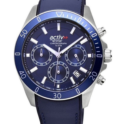 Reloj para hombre Westar Activ cronógrafo con correa de cuero y esfera azul de cuarzo 90245STN144 100M