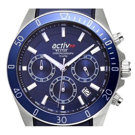 Reloj para hombre Westar Activ cronógrafo con correa de cuero y esfera azul de cuarzo 90245STN144 100M