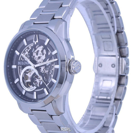 Reloj Bulova Classic Skeleton, automático, de acero inoxidable, esfera negra, 96A208, para hombre, reacondicionado