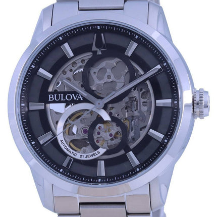 Reloj Bulova Classic Skeleton, automático, de acero inoxidable, esfera negra, 96A208, para hombre, reacondicionado