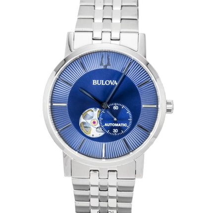 Reloj Bulova American Clipper de acero inoxidable con esfera azul y corazón abierto 96A247 para hombre